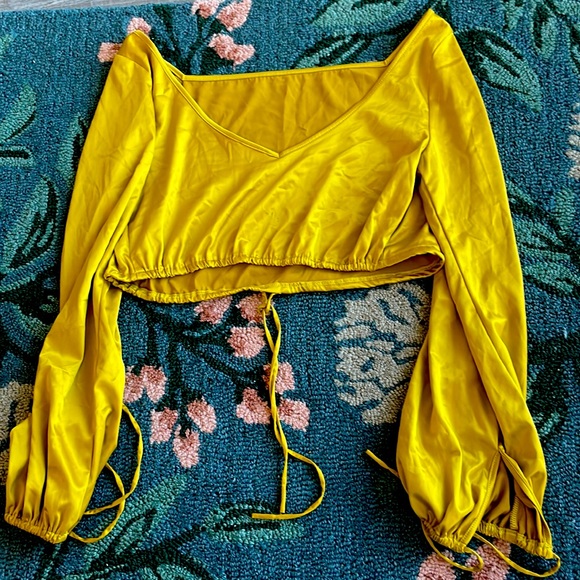 Free People Silk Golden Chartreuse Crop Top - Picture 3 of 4